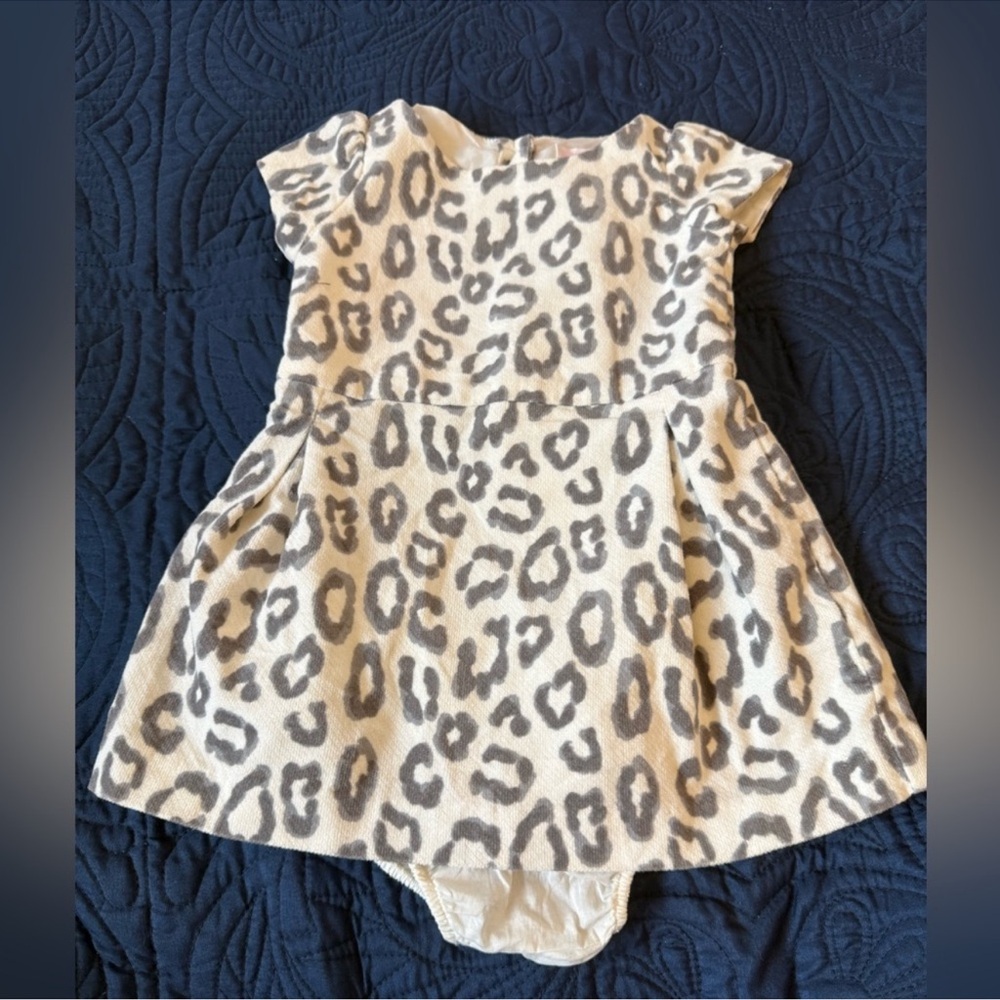 Leopard Print Baby Dress Romper - Cream & Gray